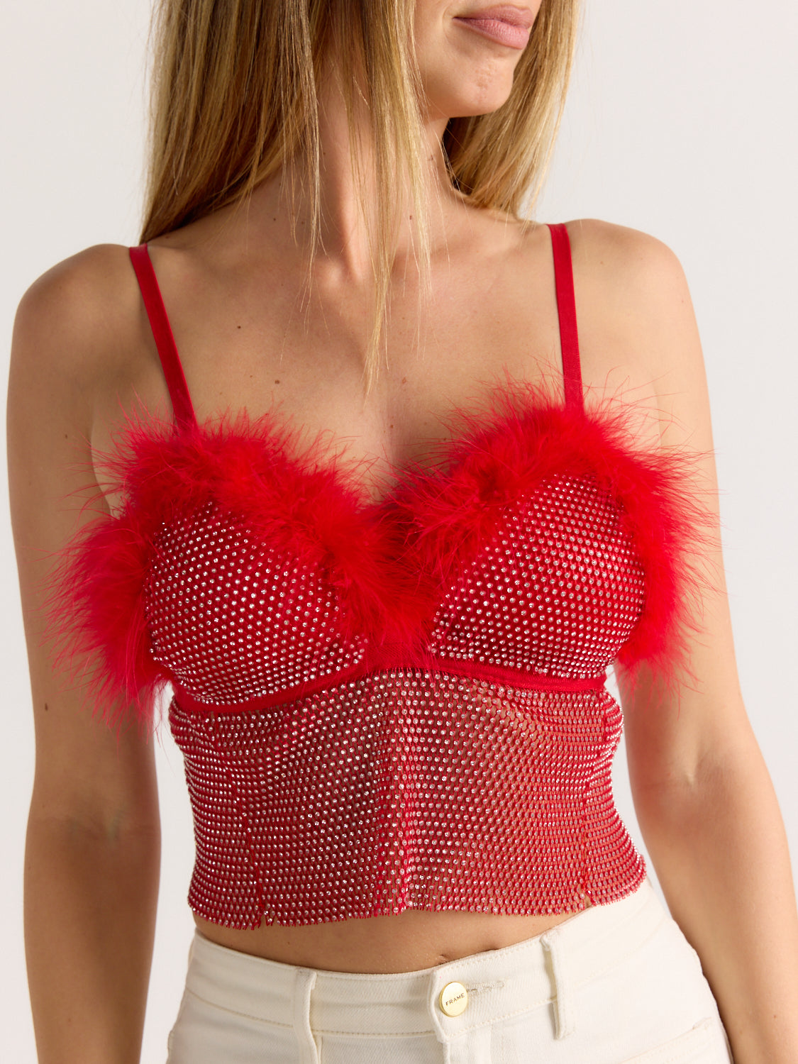 DVBR1085 - Lydia Rhinestone Corset Top with ostrich feather