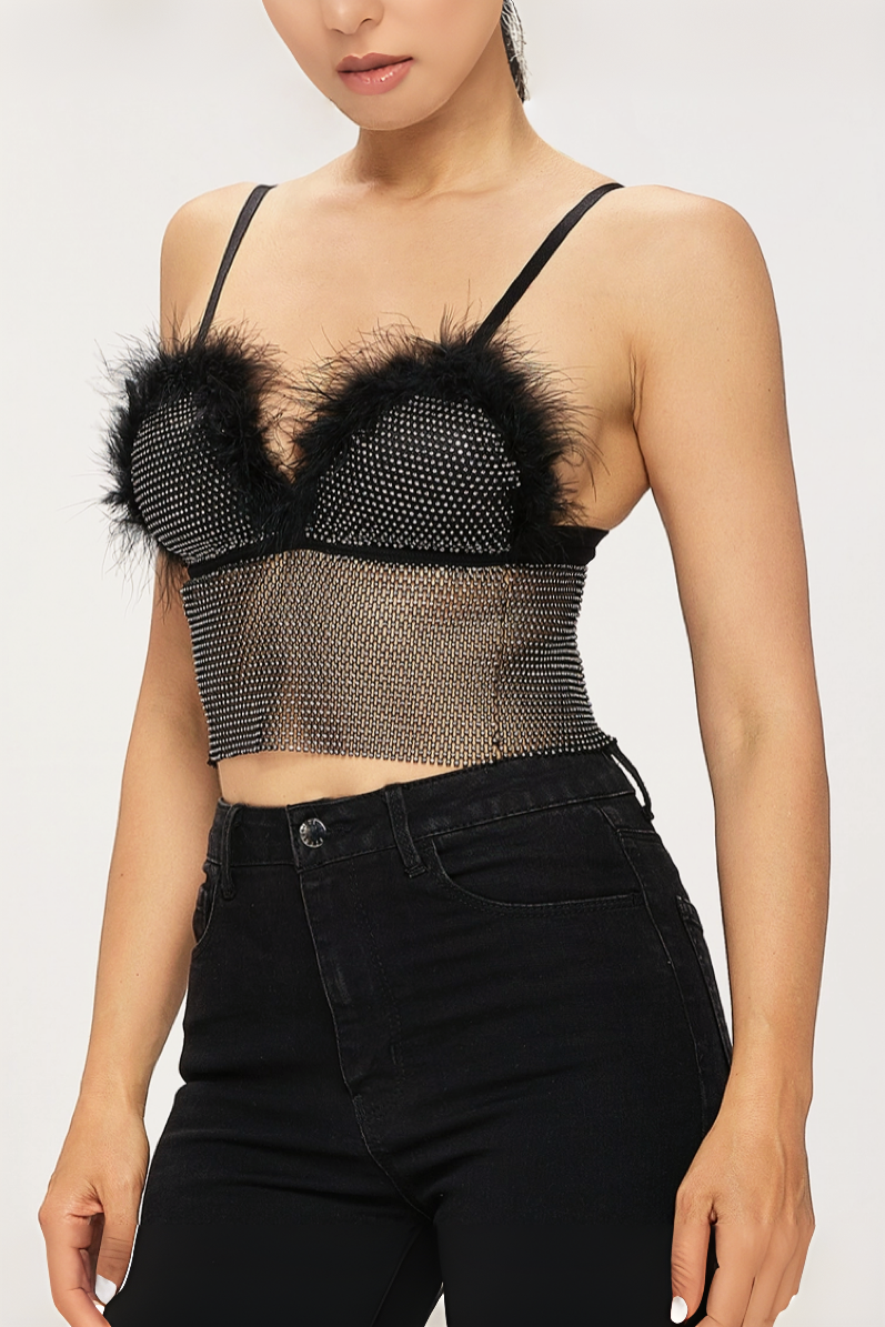 DVBR1085 - Lydia Rhinestone Corset Top with ostrich feather